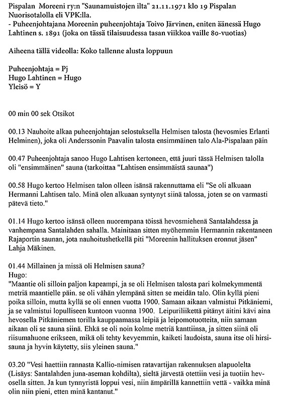 Saunamuistojen ilta 1971