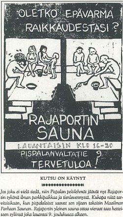 Saunayhdistyksen perustavan kokouksen tolppailmoitus