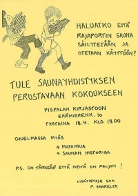 Saunayhdistyksen perustavan kokouksen tolppailmoitus